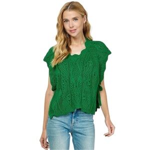Emerald Green Chunky Cable Knit Sleeveless Top Sweater Vest sizes S, M, L